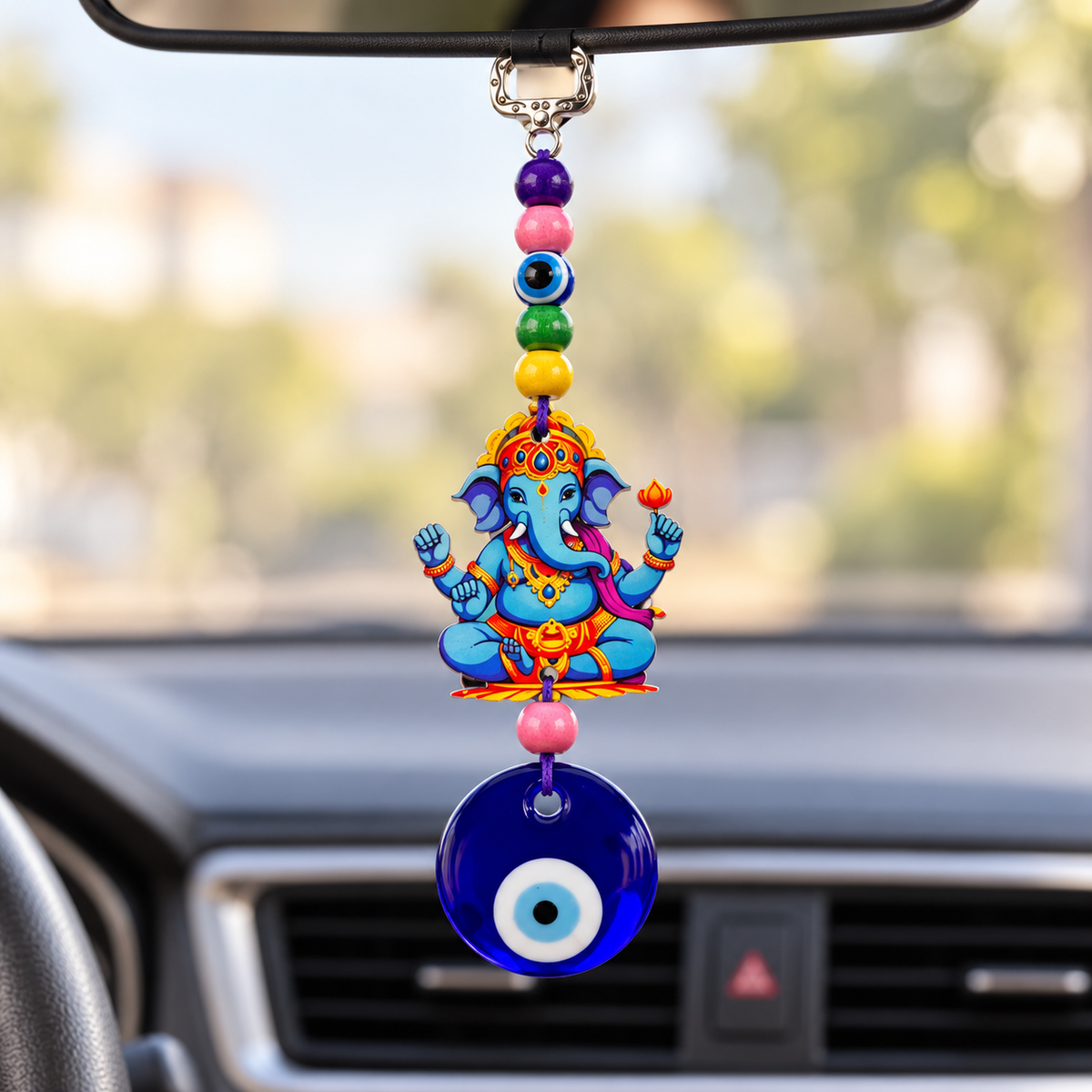 Ganesh Ji Blue Car Hanging Charm | Evil Eye Nazar Protection Hanging | Colourful Hindu Car Décor | Model No. 001 | 9351235062259