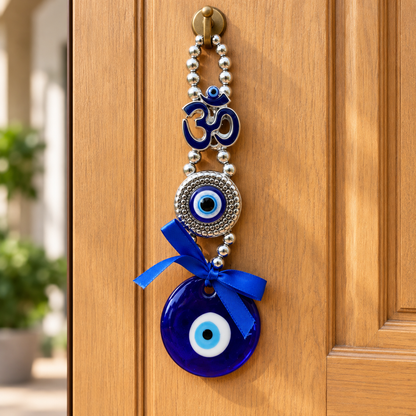Evil Eye Om Small Door Hanging Ornament | Nazar Protection Hanging with Blue Evil Eye | Hindu Home Décor | Model No. 001 | 9351235062266