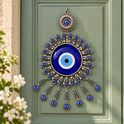 Evil Eye Sunburst Large Door Hanging Ornament | Nazar Protection Hanging | Blue Evil Eye Amulet | Model No. 001 | 9351235062297