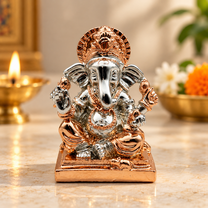 Mini Lord Ganesha Decorative Idol – Silver & Bronze | Seated Ganpati Pooja & Home Décor Statue | Size: 6 × 5.5 × 7.5cm (2.36" × 2.16" × 2.95") | Model No. 2759-2 | 9351235061979