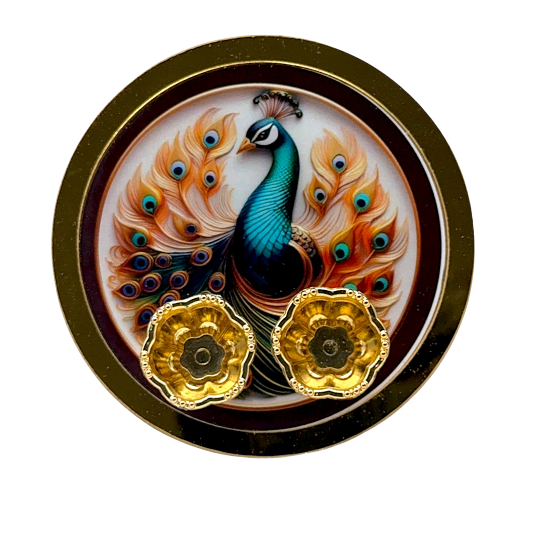 Fancy Diwali Pooja Thali with Peacock Design | With Sindoor & Chandan Holders | Puja Plate 4.5'' – Style A | 9351235058481