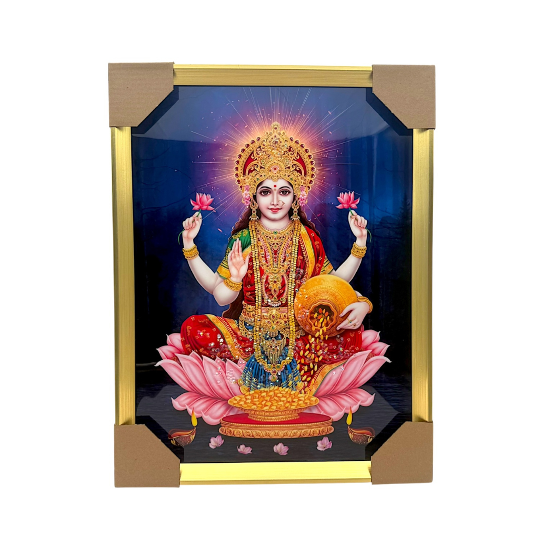 Lotus Seated Lakshmi Ji Photo Frame – Deep Blue Aura  | 33*43CM (13"*17") | Decorative Painting  JC334311-9 - 9351235057019