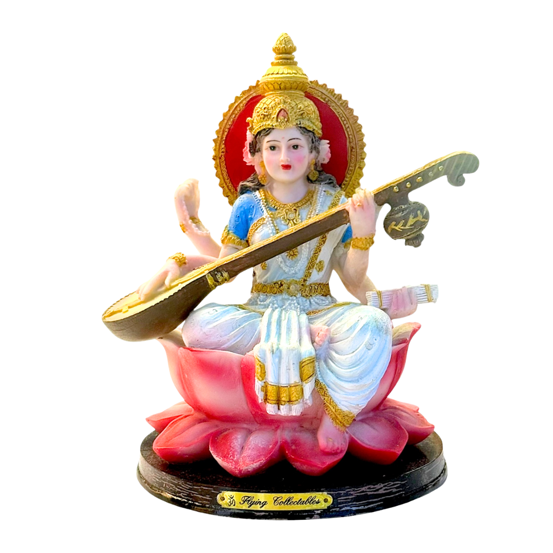 Goddess Saraswati Idol – Veena & Lotus Edition Idol/ Murti/ Statue- Size: 14.5*14.5*20CM (5.71in x 5.71in x 7.87in)- Model No: GOD 247-2- 9351235055077