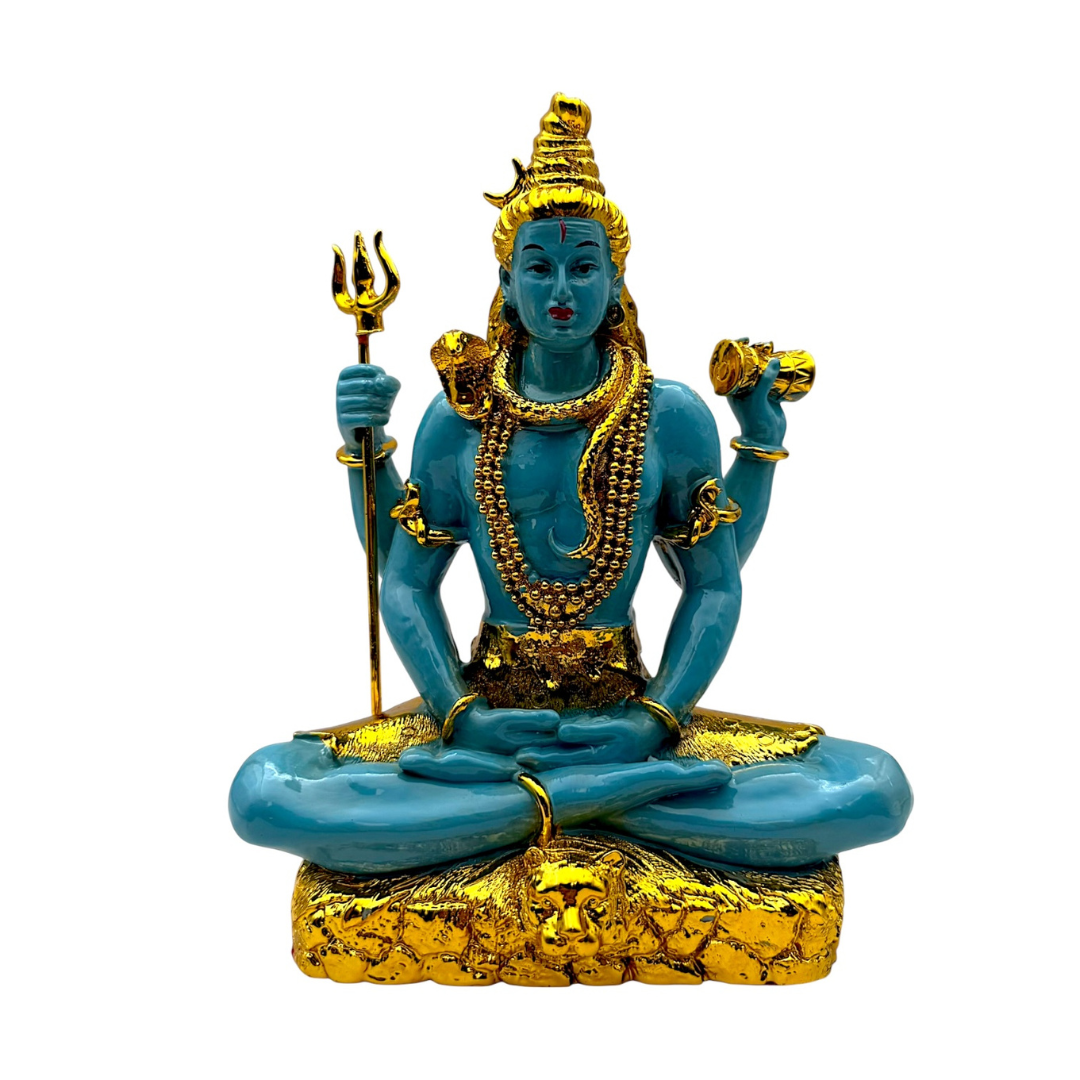 Lord Shiva – Blue & Gold Meditation Pose Idol/ Murti/ Statue- Size: 16*9*21CM (6.3in x 3.54in x 8.27in)- Model No: GOD 2645-2- 9351235055770