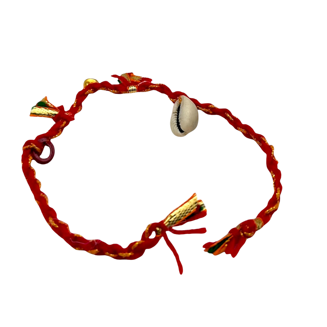 Buy Red Roli Thread/ Raksha Dhaga with Cowrie (Kauri) Shell & Bell for ...