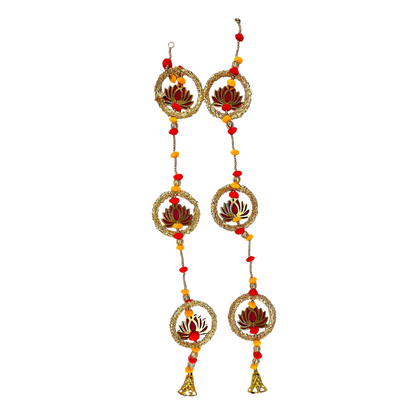 Traditional Swastik & Wheel Design Toran with Multicolour Pom Pom Garland/ Toran Door Hanging Wandhanwaar/ Latkan for Decoration (Set of 2)  (Style No 2)- 9351235058542