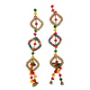 Golden Diamond Shaped Toran with Bells Multicolour Pom Pom Garland/ Door Hanging Wandhanwaar/ Latkan for Decoration (Set of 2)  (Style No 9)- 9351235058610