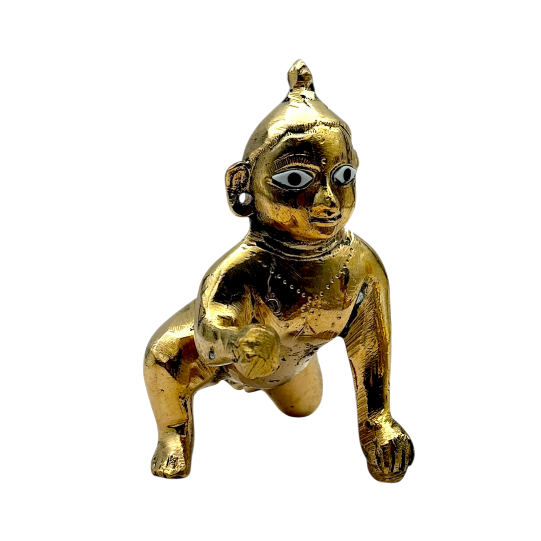 Laddu Gopal Brass Large Size Idol | Design No 3 | Premium Finish | Size- 4'' x 3.5''- 9351235054896