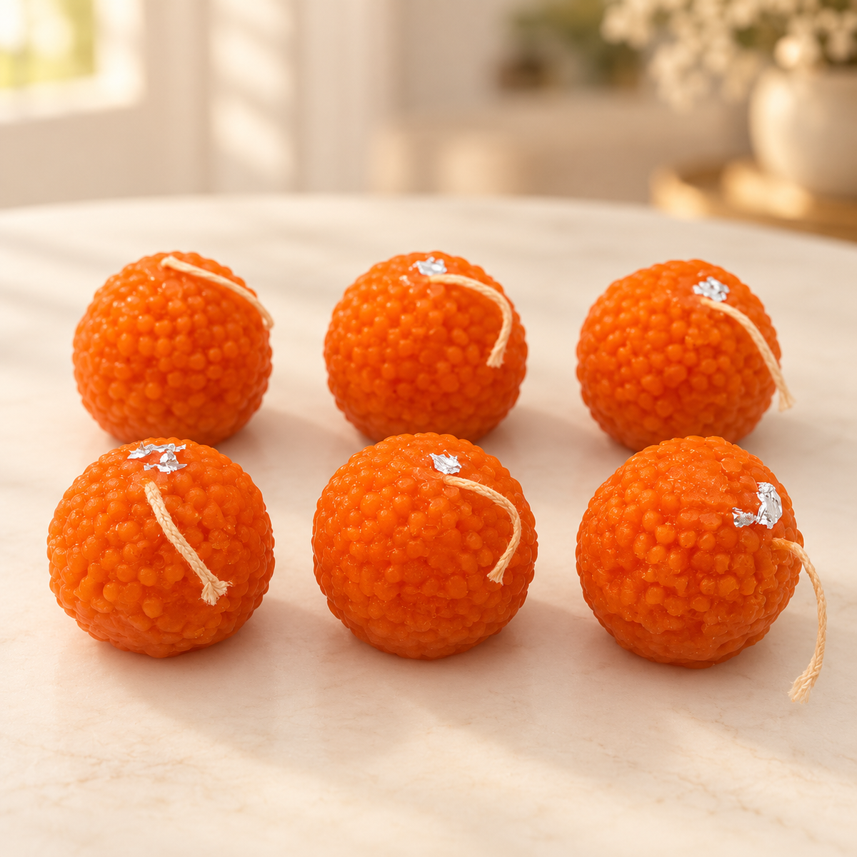 Motichoor Laddu-Shaped Decorative Candles – Pack of 6 | Traditional Indian Sweet Design | Diwali Festival, Pooja & Home Décor | 9351235051710