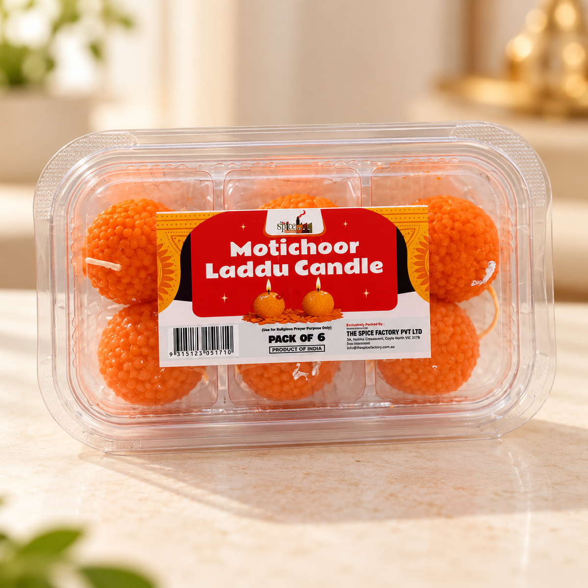 Motichoor Laddu-Shaped Decorative Candles – Pack of 6 | Traditional Indian Sweet Design | Diwali Festival, Pooja & Home Décor | 9351235051710
