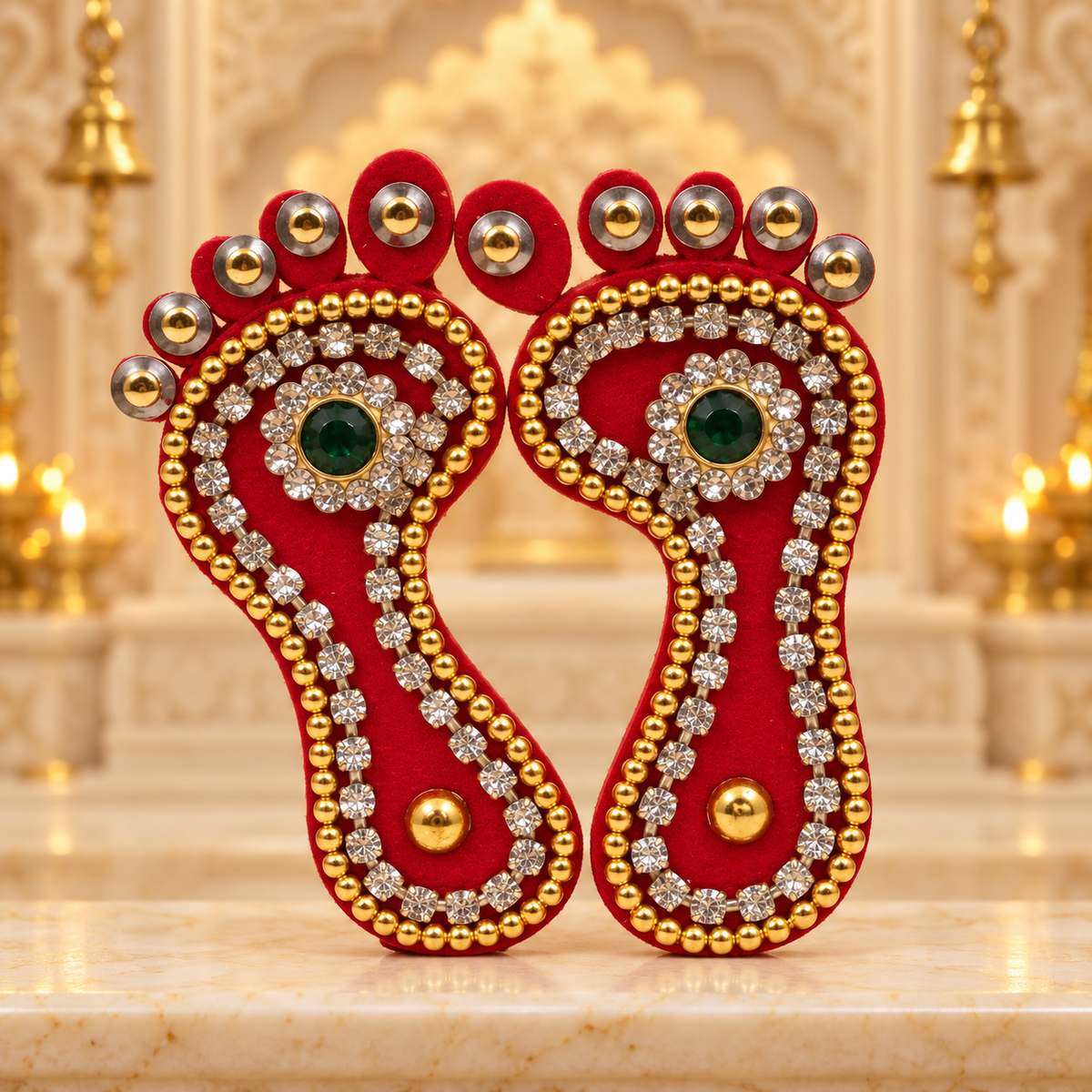 Acrylic Lakshmi Charan Paduka Decorative Footprint Stickers – Single Pair | Goddess Laxmi Feet Stickers | Auspicious Diwali Pooja, Mandir & Home Decoration | Code: SP-7-A | Size: 2" | 9351235063089