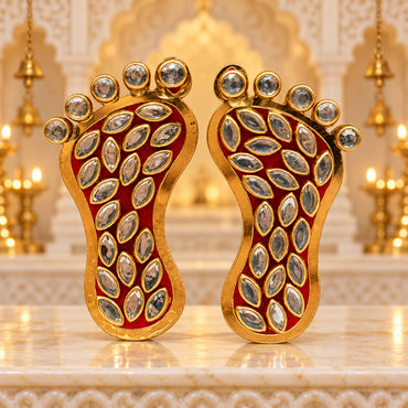 Acrylic Lakshmi Charan Paduka Decorative Footprint Stickers – Single Pair | Goddess Laxmi Feet Stickers | Auspicious Diwali Pooja, Mandir & Home Decoration | Code: M-51| Size: 2" | 9351235063096