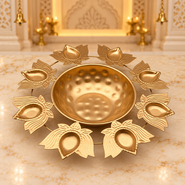 Decorative Diya Urli Bowl with Lotus Border – 11" | Traditional Indian Floating Diya & Flower Decoration | Diwali, Pooja & Festive Home Décor | 9351235063201