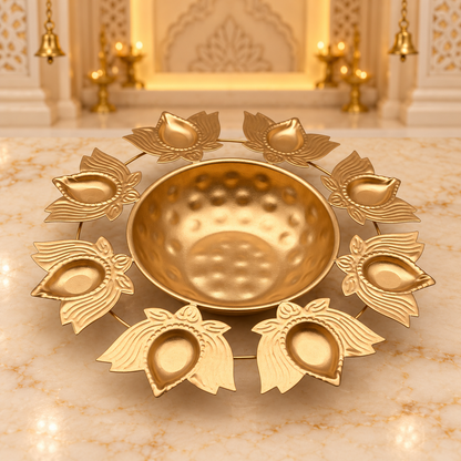 Decorative Diya Urli Bowl with Lotus Border – 11" | Traditional Indian Floating Diya & Flower Decoration | Diwali, Pooja & Festive Home Décor | 9351235063201