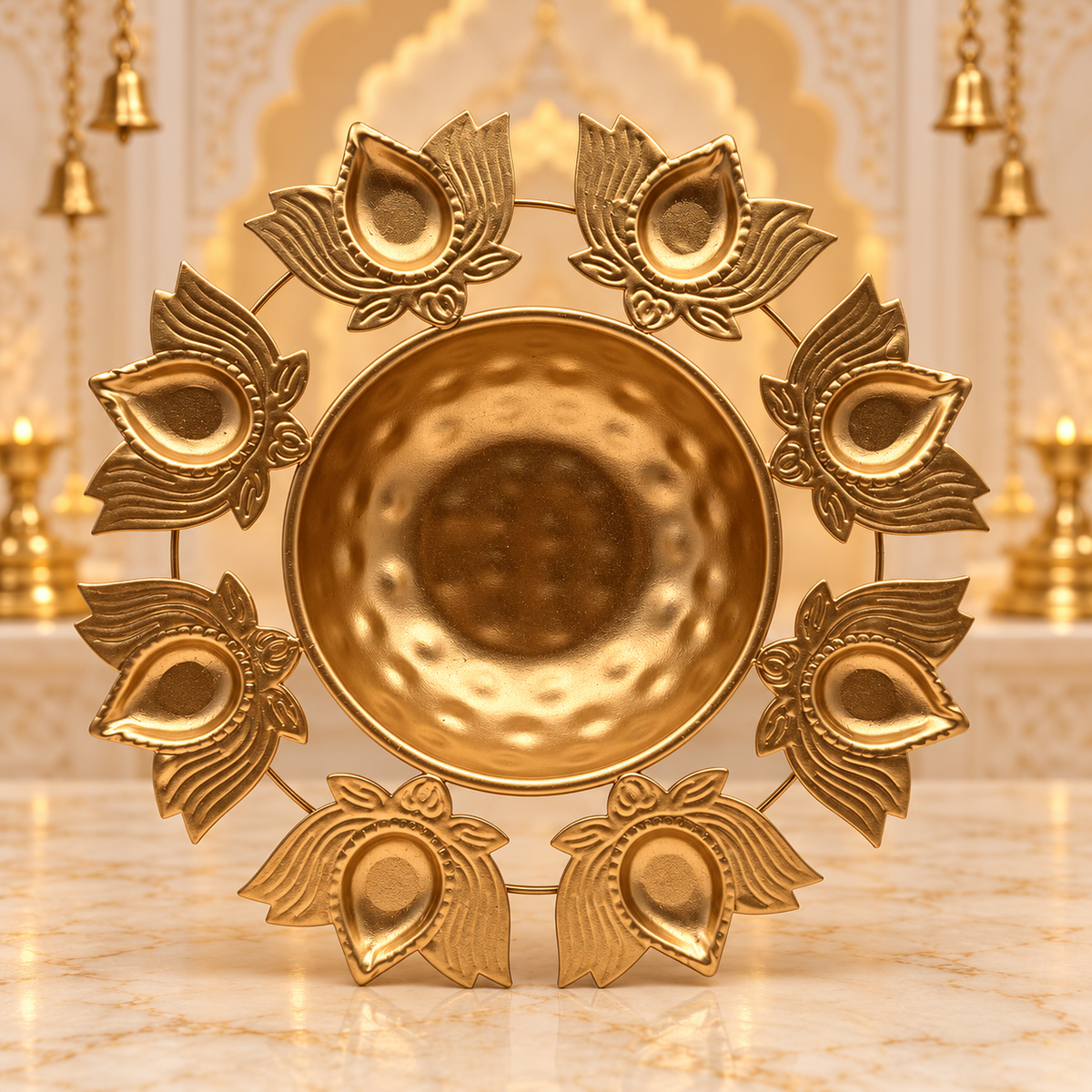 Decorative Diya Urli Bowl with Lotus Border – 11" | Traditional Indian Floating Diya & Flower Decoration | Diwali, Pooja & Festive Home Décor | 9351235063201