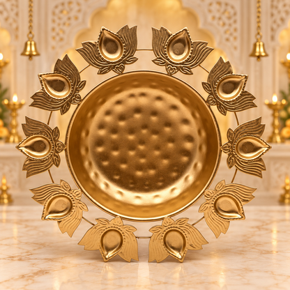 Decorative Diya Urli Bowl with Lotus Border – 13" | Traditional Indian Floating Diya & Flower Decoration | Diwali, Pooja & Festive Home Décor | 9351235063218