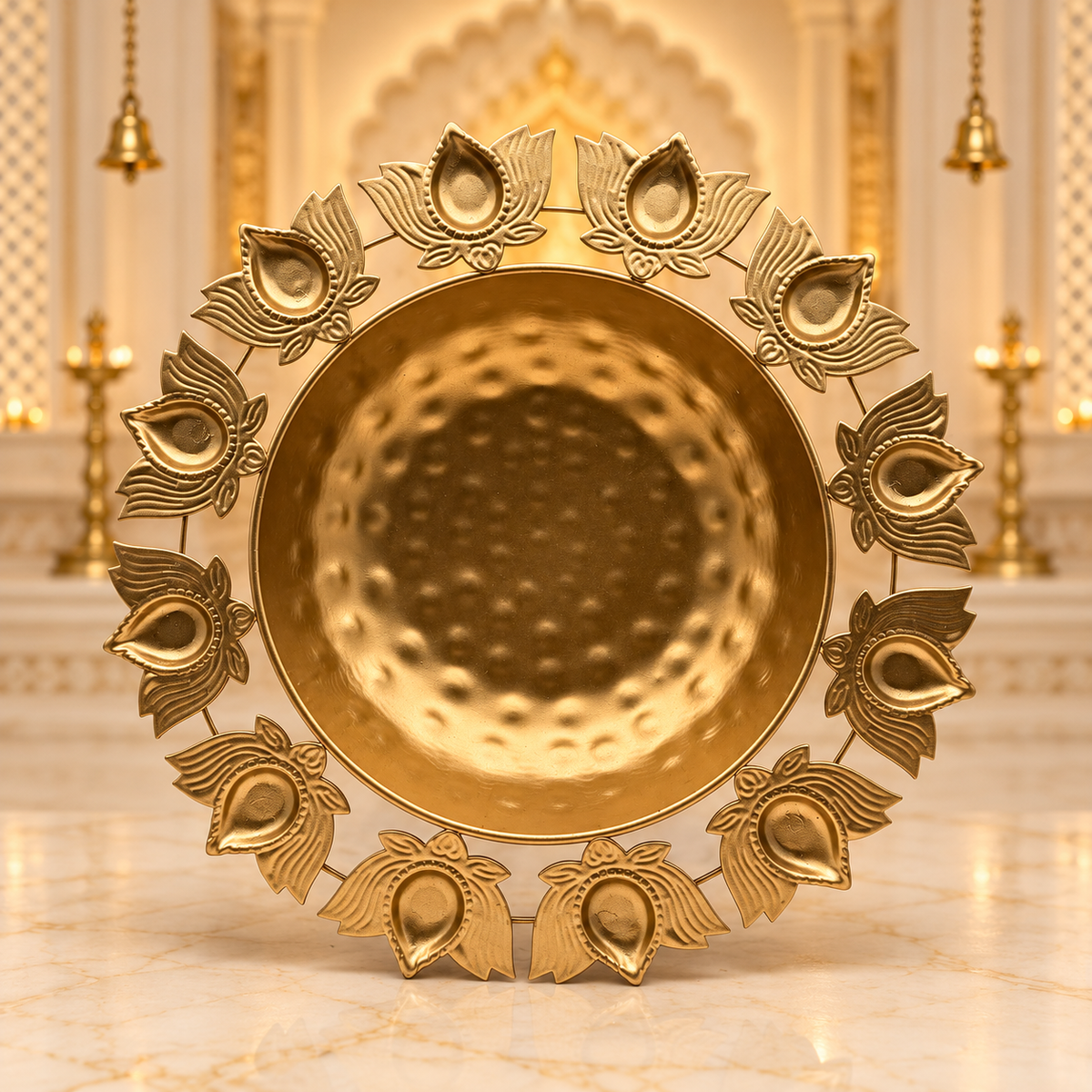 Decorative Diya Urli Bowl with Lotus Border – 15" | Traditional Indian Floating Diya & Flower Decoration | Diwali, Pooja & Festive Home Décor | 9351235063225