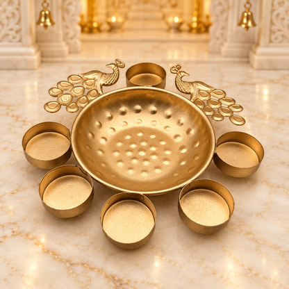 Decorative Diya Urli Bowl with Peacock Border – 8" | Traditional Indian Floating Diya & Flower Decoration | Diwali, Pooja & Festive Home Décor | 9351235063232