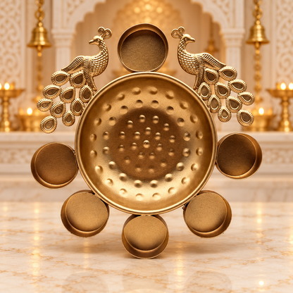 Decorative Diya Urli Bowl with Peacock Border – 8" | Traditional Indian Floating Diya & Flower Decoration | Diwali, Pooja & Festive Home Décor | 9351235063232
