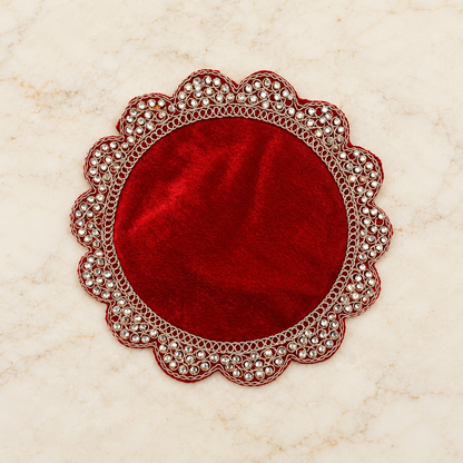 Pooja Aasan Velvet Cloth with Gold Lace Border | Decorative Puja Chowki Aasan for God Idols & Mandir | Size: 6" × 6" | Code: CH-57 | 9351235062853