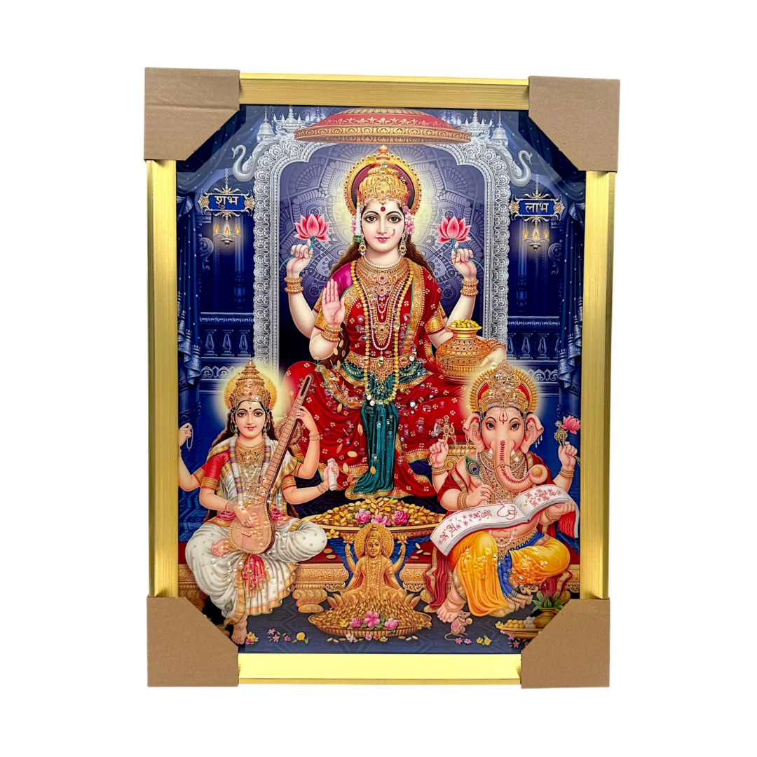 Lakshmi Ganesh Saraswati Ji- Shubh Labh Photo Frame | 33*43CM (13"*17") | Decorative Painting JC334311-4 - 9351235056968