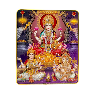 Lakshmi Ganesh Saraswati Photo Frame – Divine Harmony Collection  | 20*24cm (8"*9.5") | Decorative Painting JC2024B-6 With Support - 9351235056821