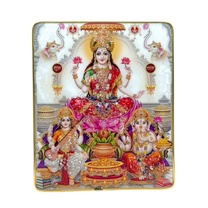 Lakshmi Ganesh Saraswati Photo Frame – Royal White Edition | 20*24cm (8"*9.5") | Decorative Painting JC2024B-7 With Support - 9351235056838