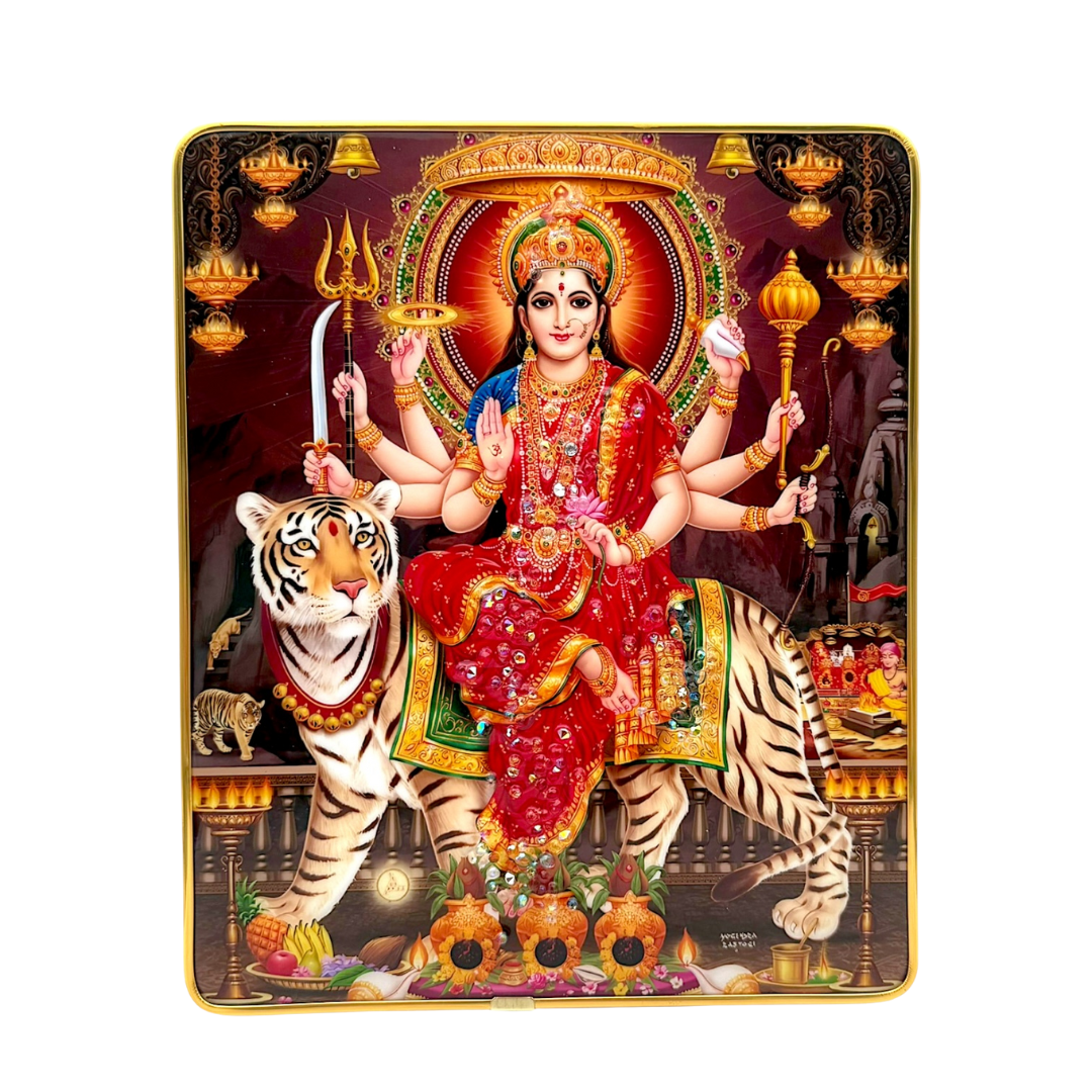 Hindu Gods 3D-Style Devotional Photo Frame – 7 Deities | Ganesh, Lakshmi, Durga, Shiva & Hanuman Religious Photo Frame | Pooja Mandir & Home Décor | Size: 21 × 15cm (8.26" × 5.91") | 9351235062167
