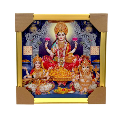 Lakshmi Ganesh Saraswati Photo Frame – Royal Blue Temple Edition | 33*33CM (13"*13") | Decorative Painting | JC333311-4 - 9351235056883
