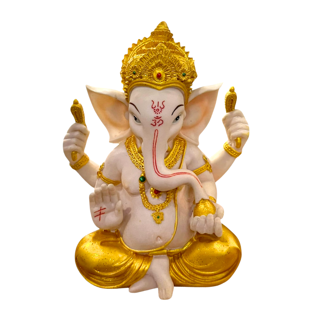 Lord Raja Ganesha – Gold Crown & Blessing Hand Pose Idol/ Statue/ Murti  | 20 x 12 x 24cm （7.87in x 4.72in x 9.45in） | GOD F103 - 9351235055527