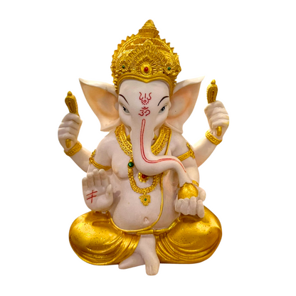Lord Raja Ganesha – Gold Crown & Blessing Hand Pose Idol/ Statue/ Murti  | 20 x 12 x 24cm （7.87in x 4.72in x 9.45in） | GOD F103 - 9351235055527