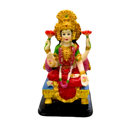 Goddess Lakshmi – Seated on Throne with Lotus Idol/ Statue/Murti  | 7 x 6x12cm （2.76in x 2.36in x 4.72in） | GOD F272C - 9351235055459