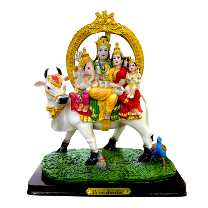 Shiv Parivar – Seated on Cow with Lakshmi, Ganesh & Kartikeya Idol/ Statue/ Murti | 17.5 x 8.5 x 20.5cm  （6.89in x 3.35in x 8.07in） | GOD YXD217  - 9351235055480