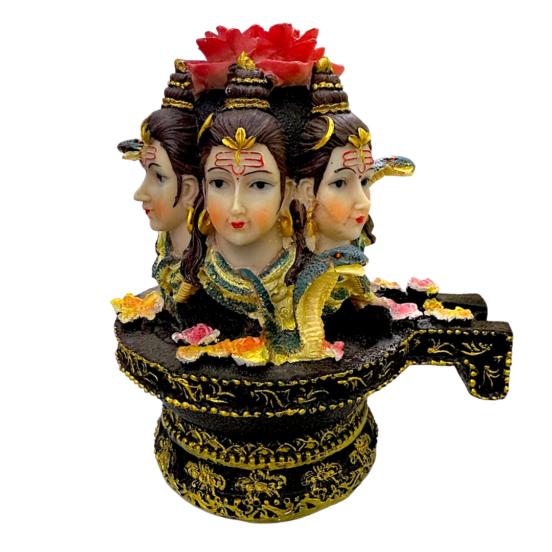 Trimurti Lord Shiva on Shivalingam Base Idol/ Statue/ Murti  | 14 x 11 x 16cm （5.51in x 4.33in x 6.3in） | GOD F304 - 9351235055541