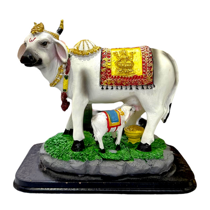 Kamdhenu Cow & Calf – Prosperity Symbol Idol/ Statue/ Murti  | 13.5 x 8x13.5cm （5.31in x 3.15in x 5.31in） | GOD YXE224 - 9351235055343/ 6920251040089