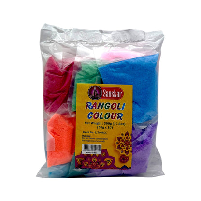 Sanskar Rangoli Colour Mixed 500g (50g x 10)- Set of 10 Colours | For religious purposes only | Not for Human Consumption