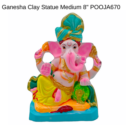 Ganesha Clay Statue Eco Friendly / Visarjan Statue 8"