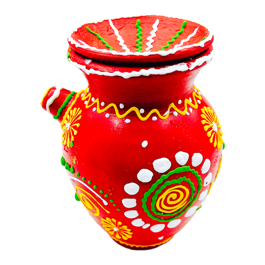 Clay Karva/ Karwa with Nose – Decorative Festival Pot (Large)- For Karwa Chauth & Ritual Use/ Size 6''- 9351235054155