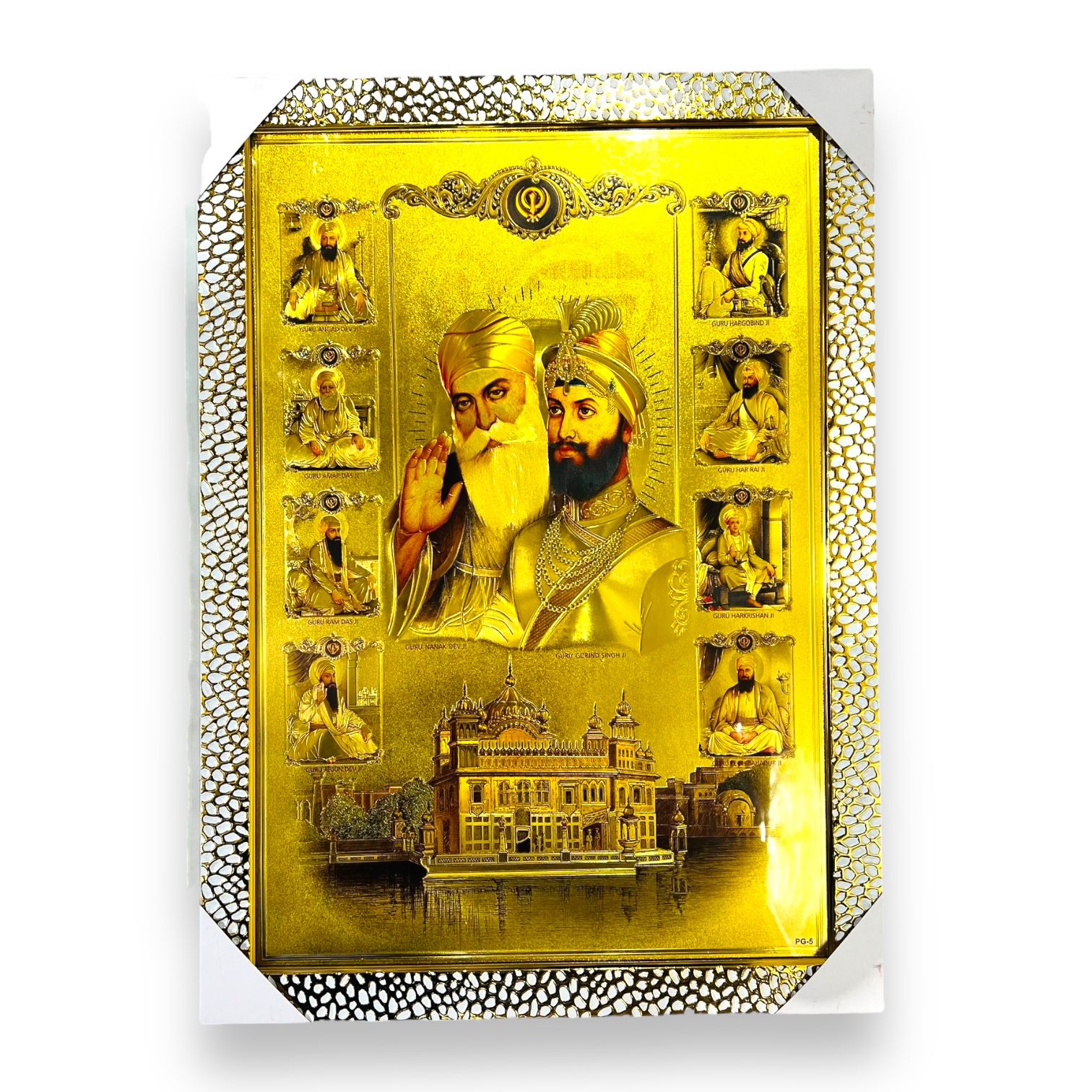 Photo Frame Guru Gobind Singh Ji with Eight Guru and Golden Temple BA- (SIZE- 16x 24)- Golden- 9351235048970