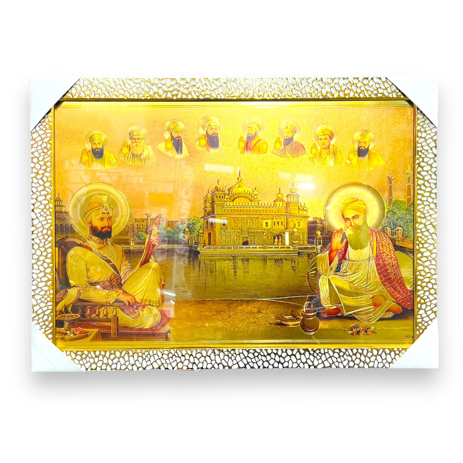 Photo Frame Guru Gobind Singh Ji with Eight Guru and Golden Temple BA- (SIZE- 16x 24)- Golden- 9351235048970