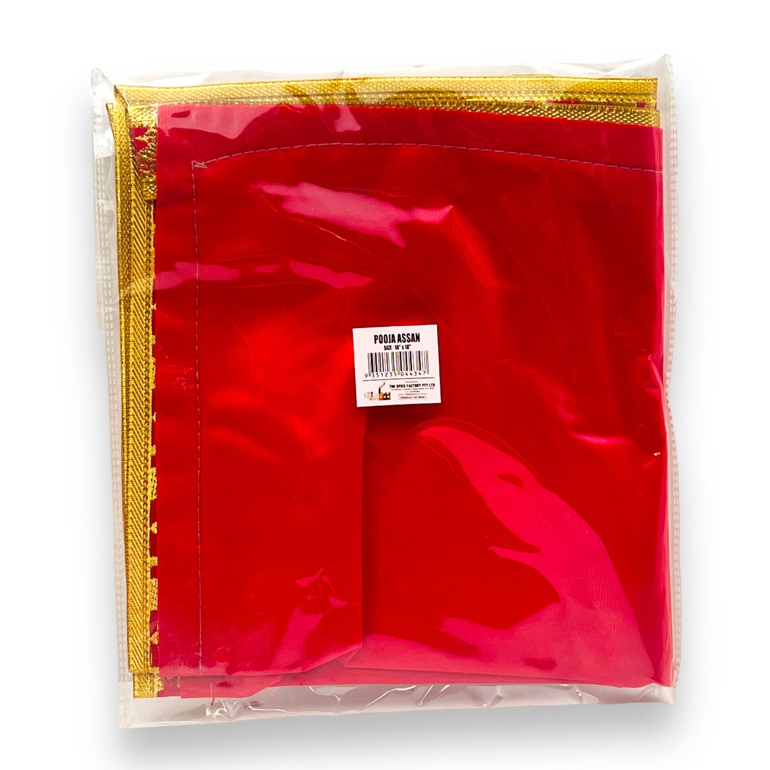 Pooja Aasan/ Assan Velvet Cloth Red with Gold Lace/ Size: 18'' x 18'' for Chowki- 9351235044347