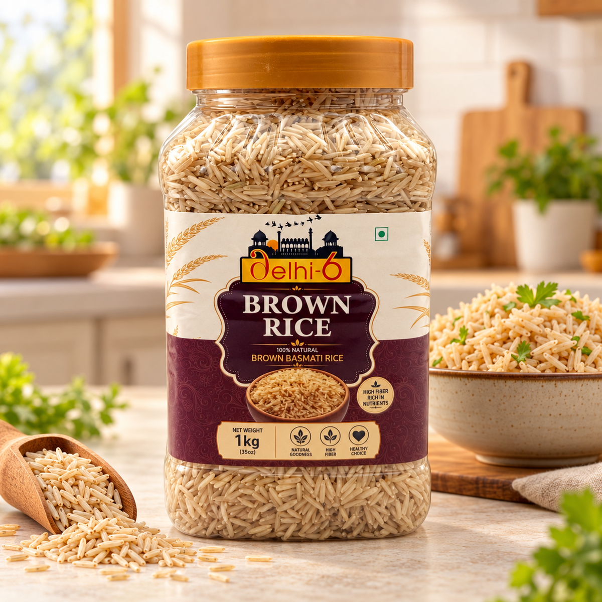 Delhi 6 Brown Basmati Rice 1kg | Whole Grain Basmati Rice | Naturally Aromatic & Nutritious