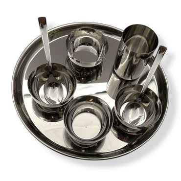 Steel Thali Set / 4 Katoris/ 1 Glass/ 2 Spoons
