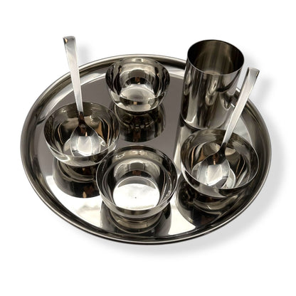 Steel Thali Set / 4 Katoris/ 1 Glass/ 2 Spoons