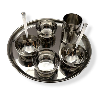 Steel Thali Set / 4 Katoris/ 1 Glass/ 2 Spoons