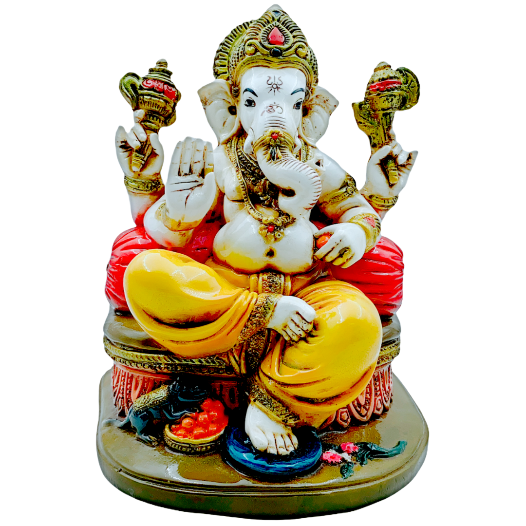 Sighasan Ganesh Medium (6.5" X 5.5" X0 8.5")-Statue/ Idol/ Murti
