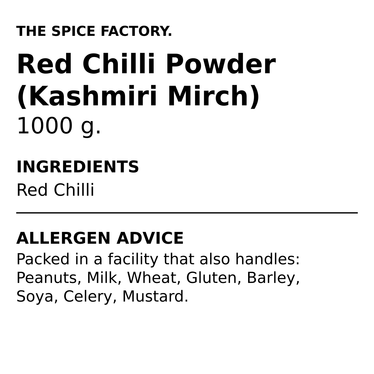 TSF Kashmiri Chilli Powder 1kg - ingredients