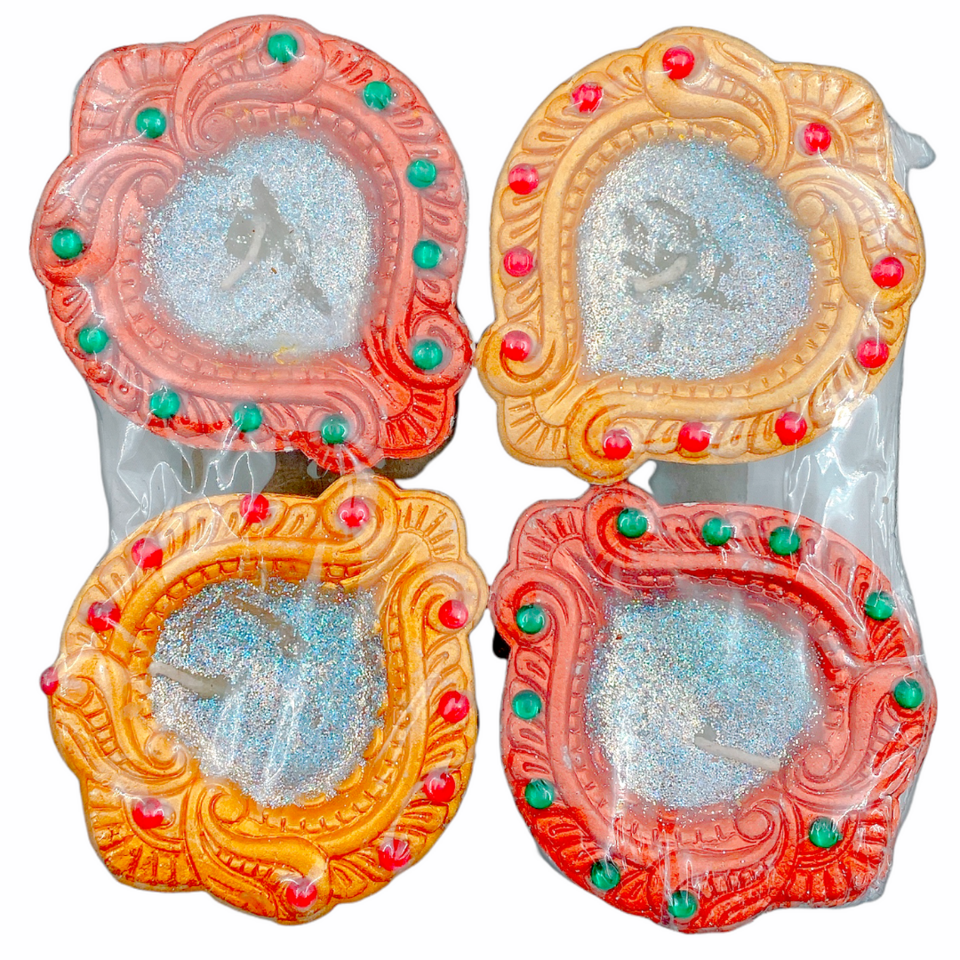 Fancy Diya With Wax 4Pc (Round)