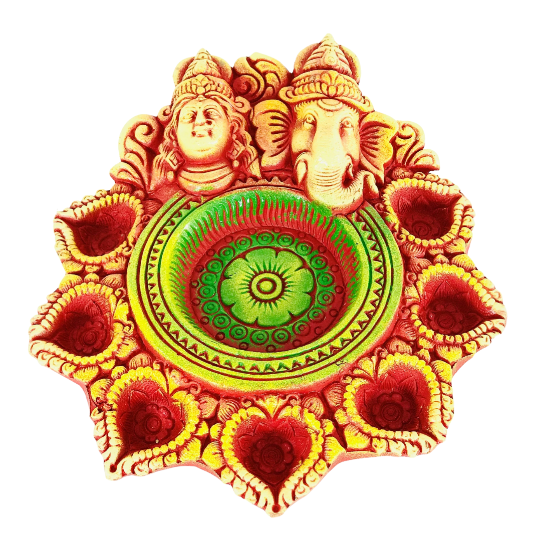 Steel Laxmi Ganesh Thali Set with 7 Diyas