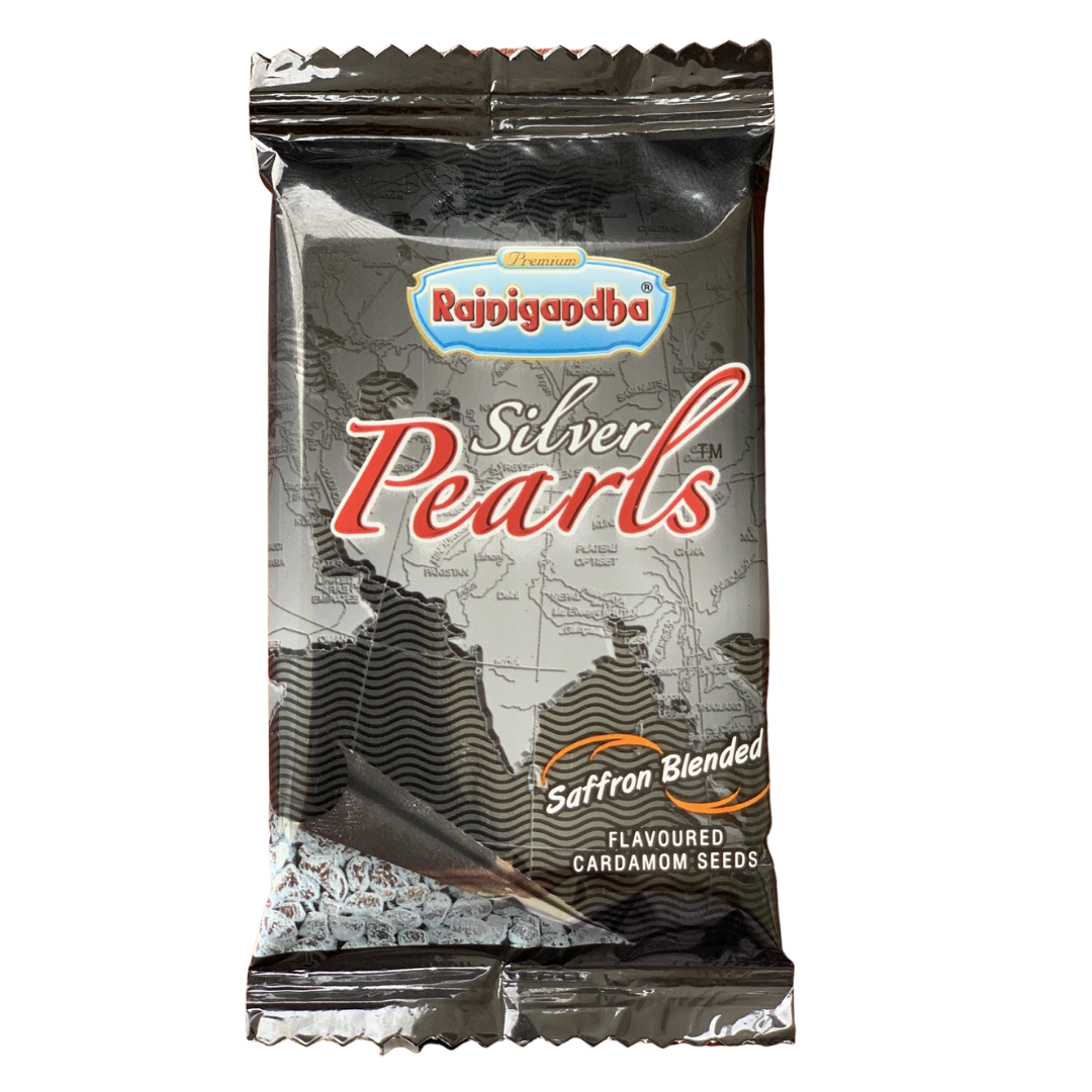 Rajnigandha Silver Pearls | Saffron Blended | Flavoured Cardamom Seeds | Spice-Based Mouth Freshner 5.75g